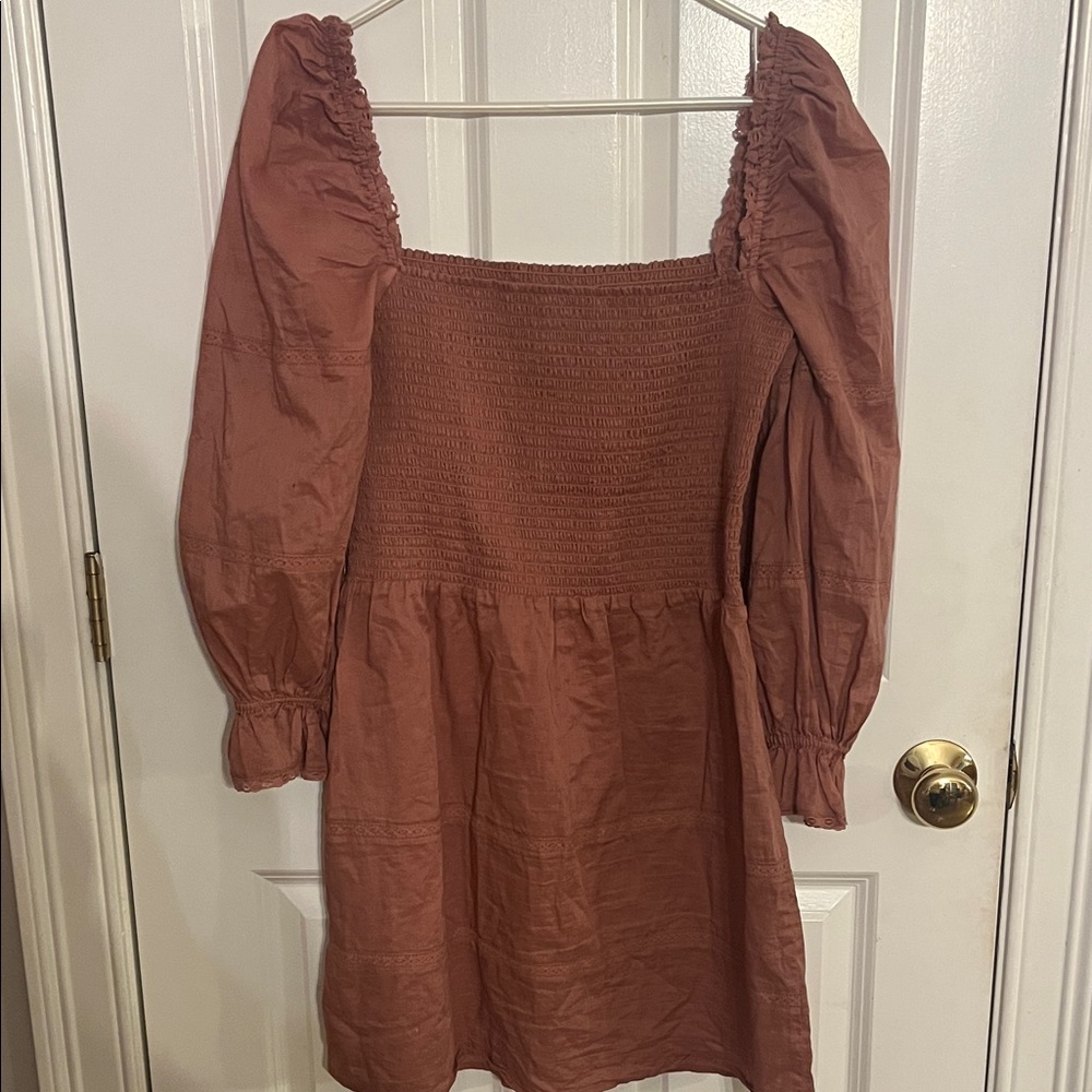 Reformation Rust Brown Puff Sleeve Midi Dress